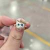 Rhinestone Dog Head Ring Kitten Animal Ring Personality Irregular Opening Ring  for Cat Dog Lovers