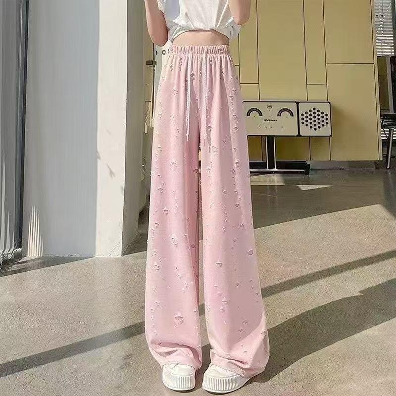 Plus Size Women s Ice Silk Casual Summer Straight-Leg Rhinestone Wide-Leg Pants L (80-110 Jin)