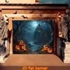 2D Flat Halloween Garage Door Decoration Background Banner Pumpkin Lantern Haunted Night scene.PMJ