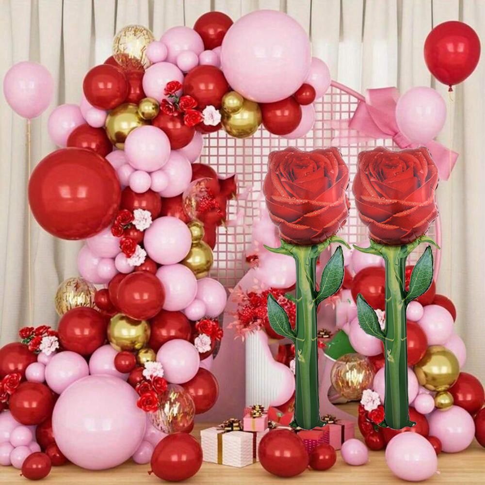 1 Artificial Rose Flower, 1 Large Rose Aluminum Foil Balloon, Suitable for Valentine's Day, Birthday Parties, Confession and Proposal, Wedd