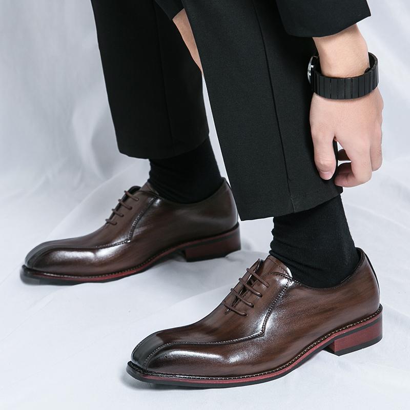New Concise Brown Business Leather Shoes Men's Lace-up Dress Shoes Casual Italy Style Office Casual Shoes Footwear Zapatillas