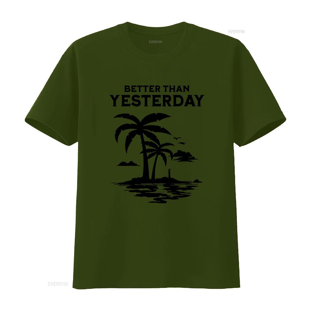 Better Than Yesterday Tropical Palm Trees Beach T Shirt for Summer Vacation Casual  Vintage Washed Streetwear Soft Versatile