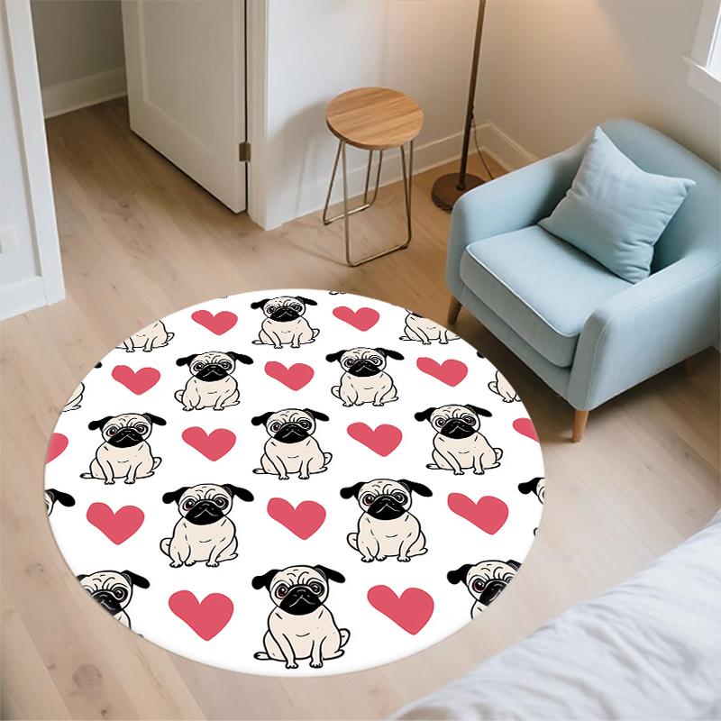 Pug pattern round rug,Carpet Rug for Living Room Bedroom Sofa Playroom Decor,Non-slip Floor Mat,Holiday Gifts and Birthday Gifts