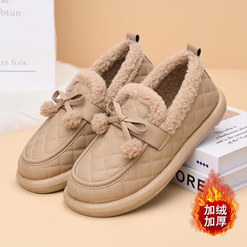 Winter New Fashion Warm Casual Soft-soled Cotton Shoes Women's Leather Waterproof Velvet Thickened Doudou Shoes