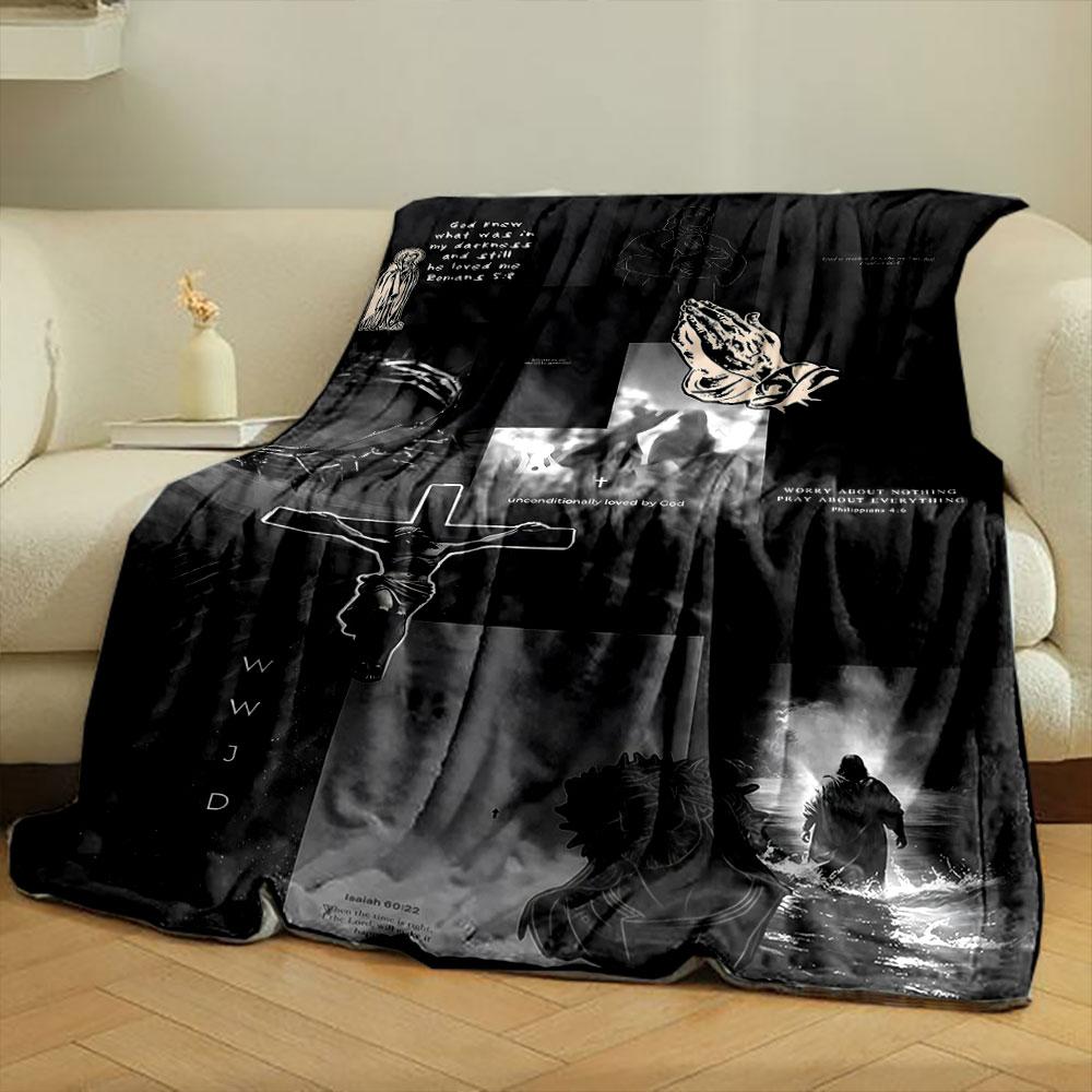 Jesus Faith Prayer Themed Blanket  Printed Blanket for Living Room Bed Couch Lunch Break Soft Cozy Blanket for Friend's Festival Gift
