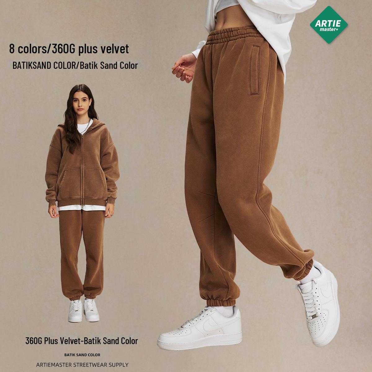 

ARTIE Мужской комплект из свитера и брюк с двойной молнией в стиле батик, осень/зима 2024 года, плюс бархат, 360 г. L