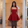 Sexy abito rosso con bretelle e scollo quadrato da donna, elegante, senza maniche, senza schienale, mini abiti estivi eleganti da donna, da festa in discoteca
