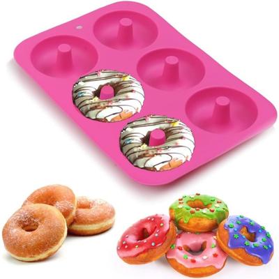 Molde de Silicona para Donas de 6 Cavidades Bandeja para Hornear Antiadherente Pastelería para Hornear Chocolate Pastel Postre DIY Herramientas de Decoración Bagels Magdalenas Donas