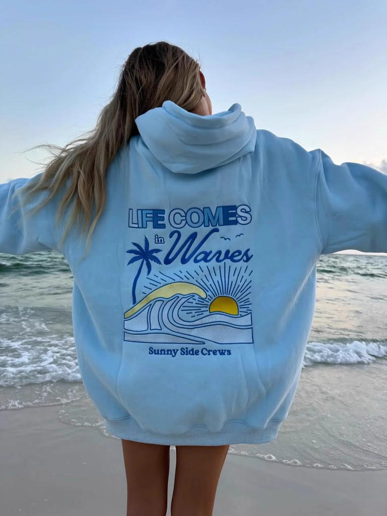 New European Size Women'S Shoulder Sleeve Threaded Hawaii Hibiscus Brand Sweater Hoodie Print