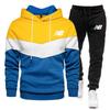 Men's Color-Block Hooded Sweatshirt & Sweatpants Set for Spring and Autumn