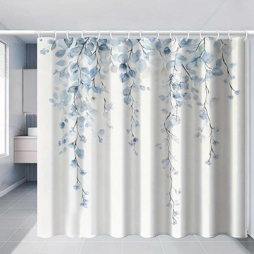 Watercolor Green Hanging Leaves Waterproof Shower Curtain For Bathroom Decor