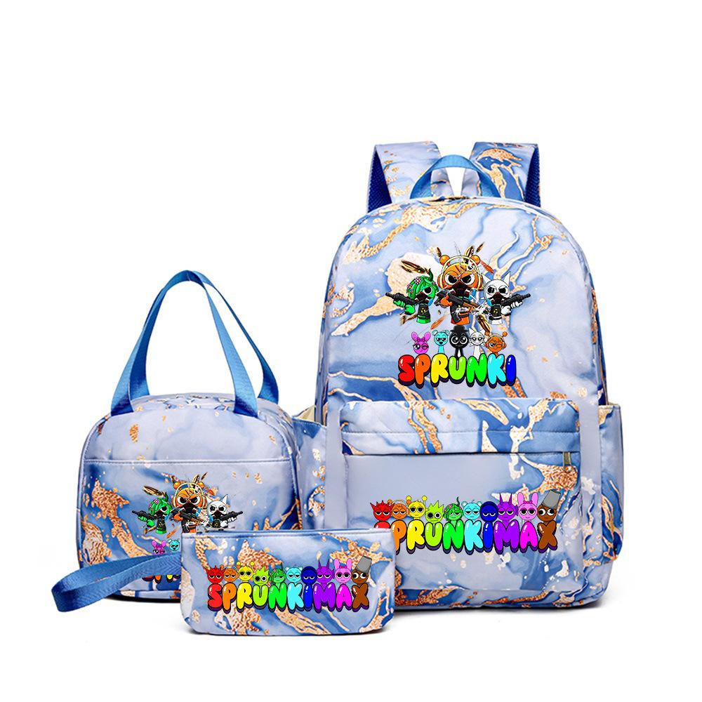 School Season Sprunki Rhythm Box Student School Bag Children S Backpack Backpack Lunch Bag Three-Piece Set Three-piece set