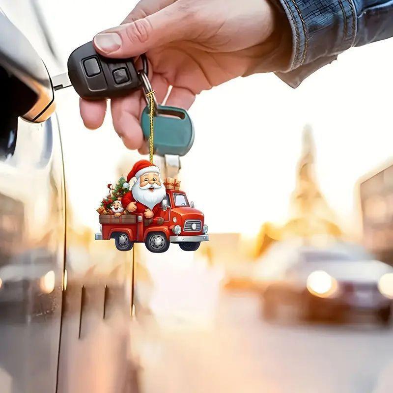 Santa Claus Drive Car Pendant With Acrylic Flat Surface For Christmas Gift