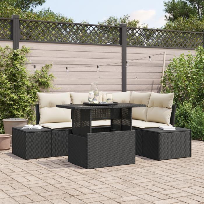 VidaXL Ensemble de canapé de jardin 5 pièces avec coussins Noir Poly Rattan 3357910