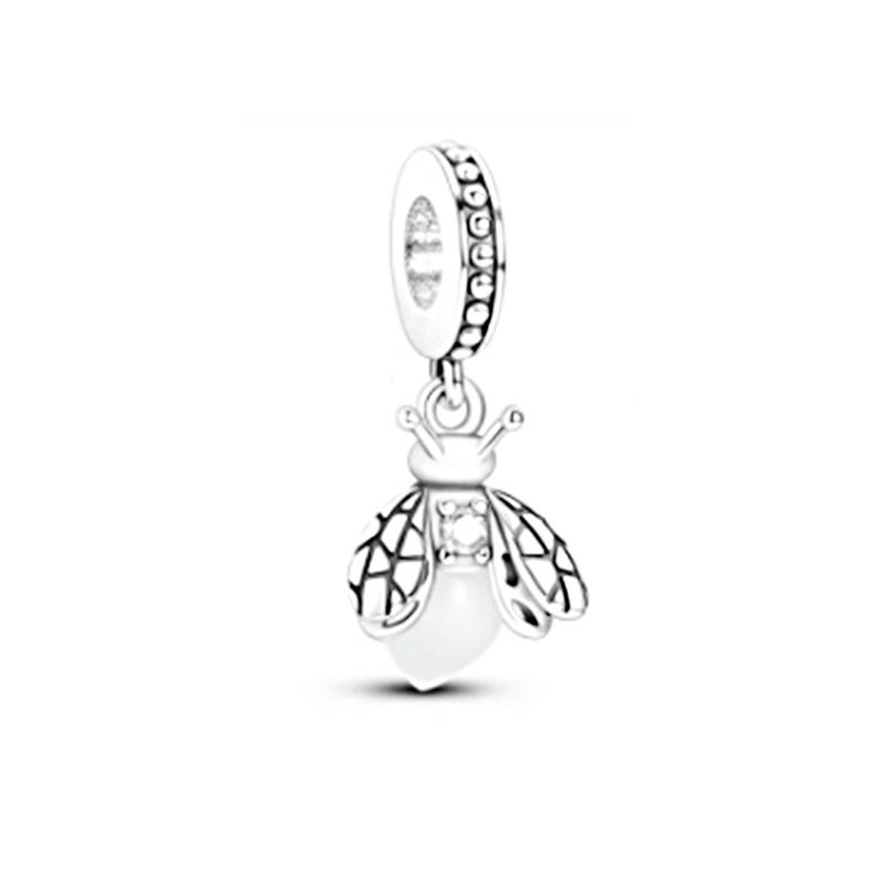 Hot Sale DIY Making Sparkling Bee & Glow Firefly Dangle Charm Bead Fit Original Europeans Copper 925 Bracelet Women Zircon Gift