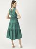 Moomaya Solid Cotton Sleeveless Dress, V-Neck Smocked Waist Tiered Midi