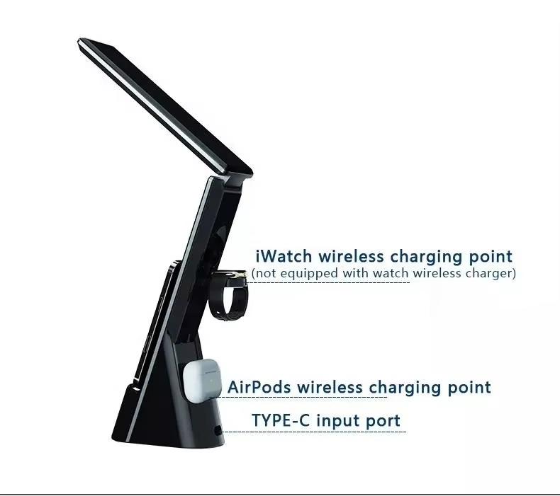 Wireless Charger 6 In 1 Table Lamps FS-N61 Wireless Charger Station With LED Alarm Clock & Mobile Phone Holders for iPhone