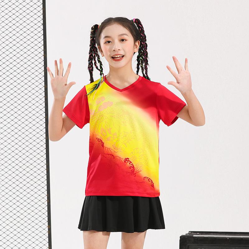 Unisex Kids' Quick-Dry Breathable Badminton Short Sleeve Shirt