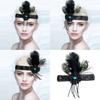Stretchable Hairband With Glitter Fringe Natural Ostrich Peafowl Feather Comfortable Adjustable Headpiece For Event