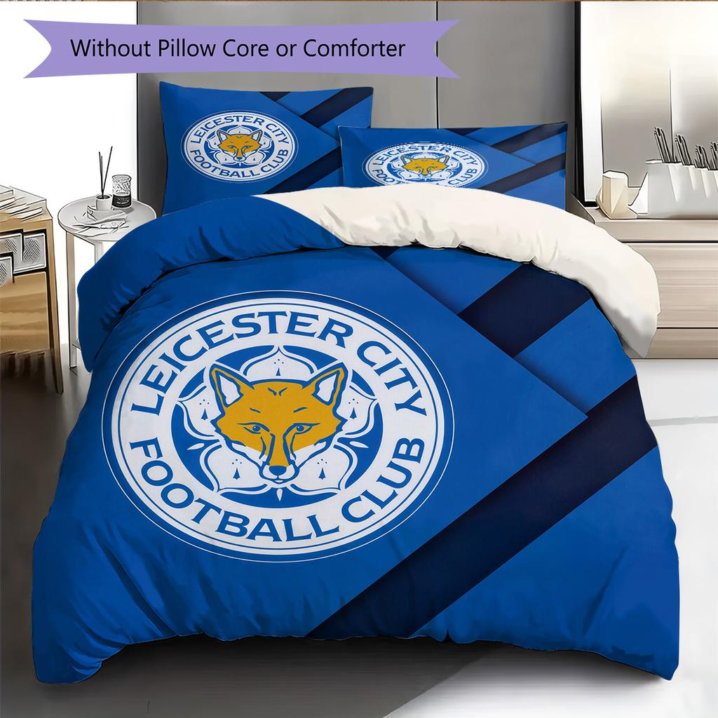 Leicester City FC Pattern Bedding Quilt Set Home Decoration Gift (1 * Duvet Cover + 2 * Pillowcase Without Core)