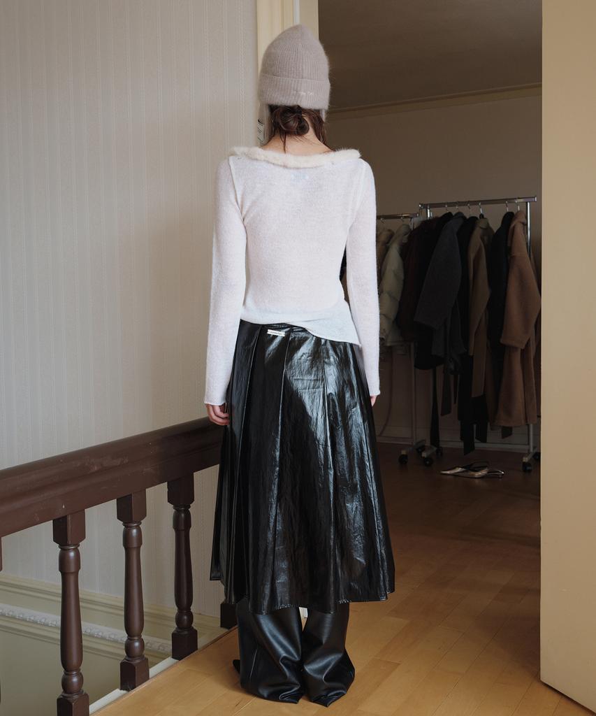 Obeodyupeulleeo Leather Layered Wrap Skirt_Coated Black