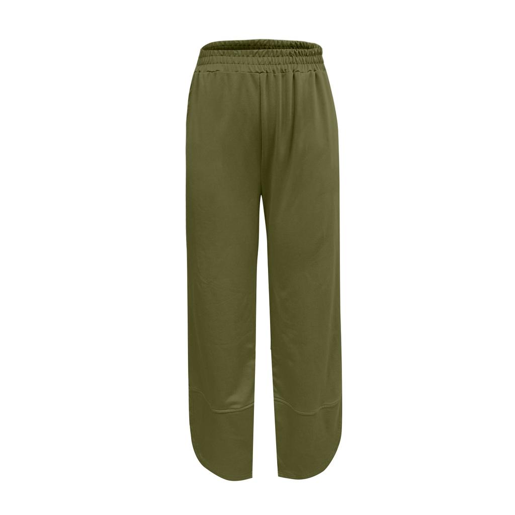 Women's Slanted Pocket Elastic Waist Cropped Pants Casual Cotton And Linen Pants