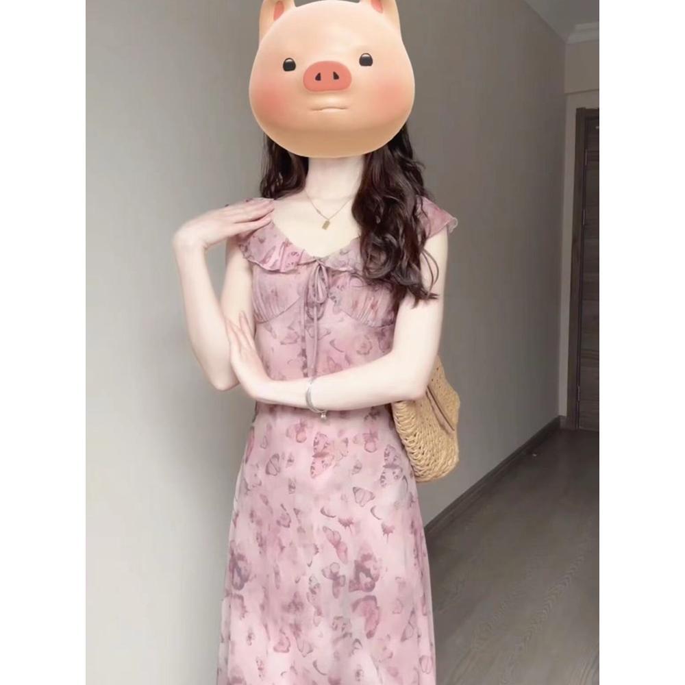 waist slim and thin butterfly print lotus leaf edge holiday dress children pure leisure temperament dress