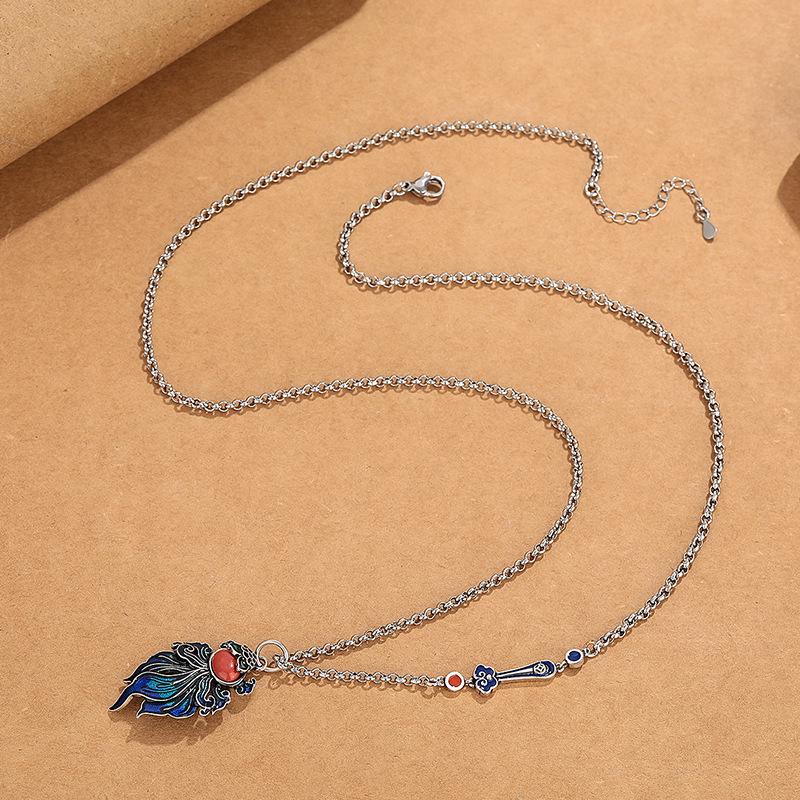

Colorful Koi Necklace, Retro Pendant Jewelry