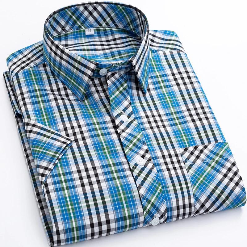 

2026 Summer Thin Plaid Men s Shirts Short Sleeve Plus Size Cotton Soft Comfortable Young Casual Social Shirt Clothing 46