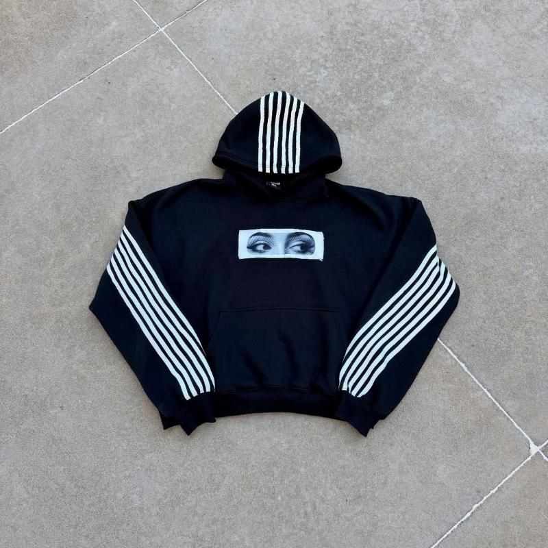 European and American retro striped loose unisex street hip-hop personality patch embroidered hoodie