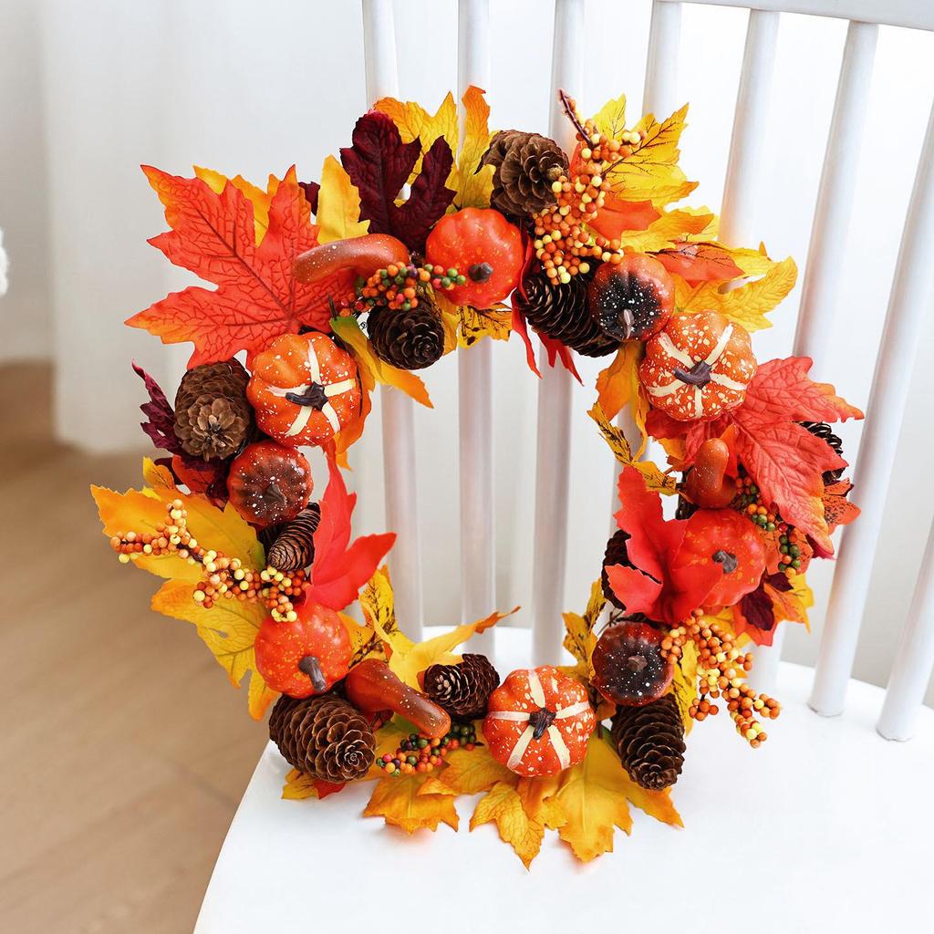 2026 Autumn Halloween Berry Pumpkin Wreath, Home & Door Decoration Vine Ring for Thanksgiving