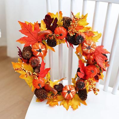 2025 Halloween & Autumn Berry Pumpkin Wreath - Thanksgiving Door Decoration