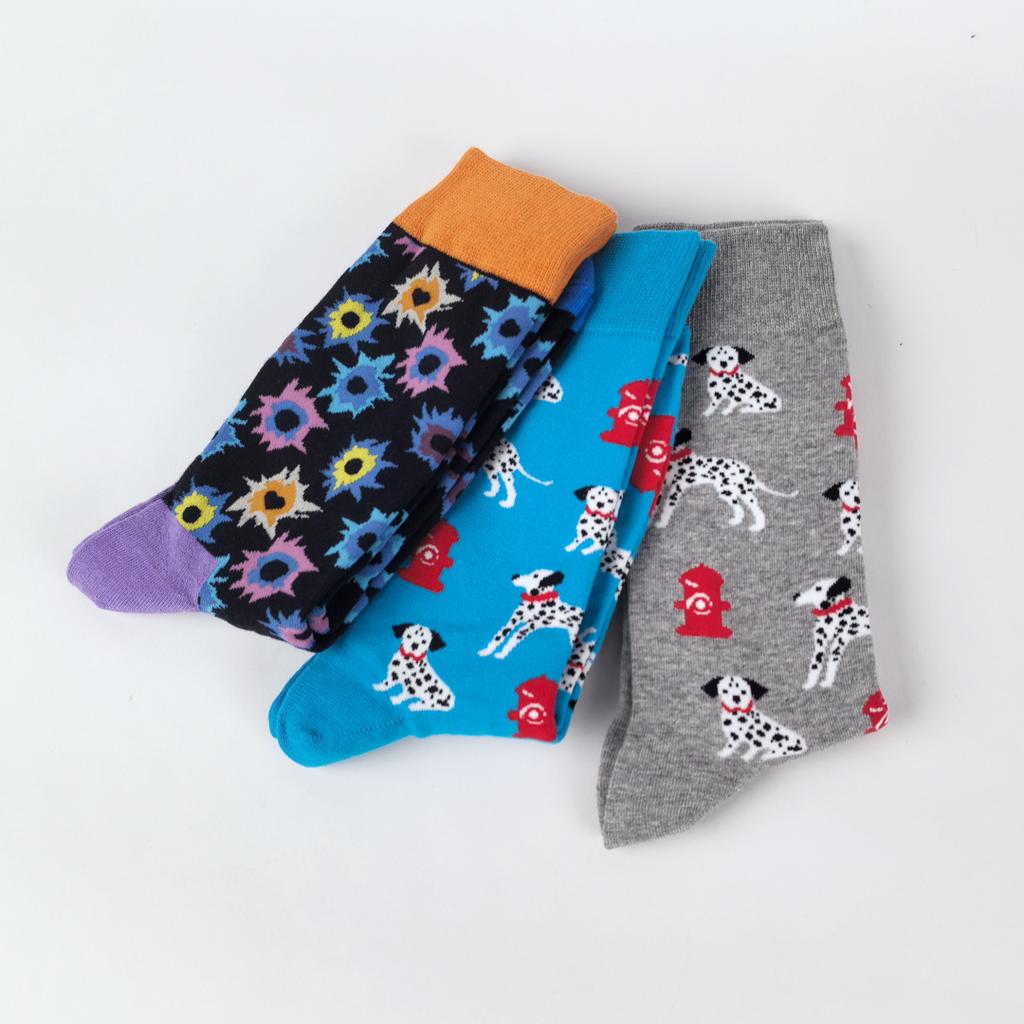 1 Pair of Cotton Blend Fashionable  Mid-calf Socks Spotted Dog Colorful Fireworks Pattern Comfortable Wearing In All Seasons