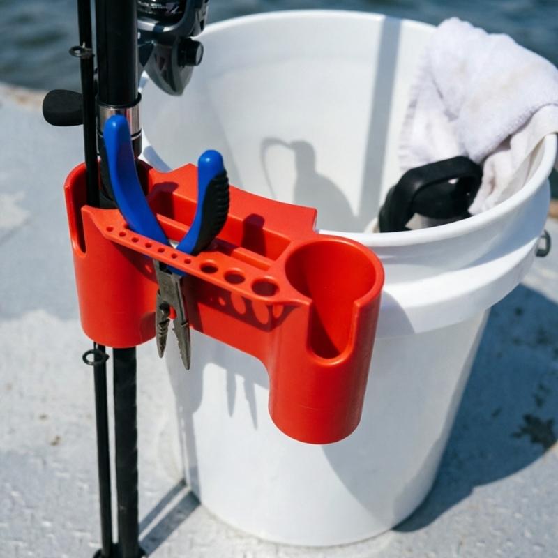 Fishing Bucket Gear Tray, Plastic Side Storage Rack for Small Item Pickup, Practical Bucket Accessory for Pond Fishing and Outdoor Use
