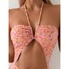 Sexy One-Piece Swimsuit Floral Halter Neck Beach Sand Design Baring Belly Cross-Border New Arrival Women's Swimwear