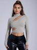 Women's 2024 Autumn/Winter Black Semi-High Neck Long-Sleeve Sexy T-Shirt