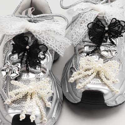 1 Paar Modische Fliege Blume Spitze Schnürsenkel Schnalle Schuhe Anhänger Perle Strass Schnürsenkel Dekoration Schuh Zubehör für Damen