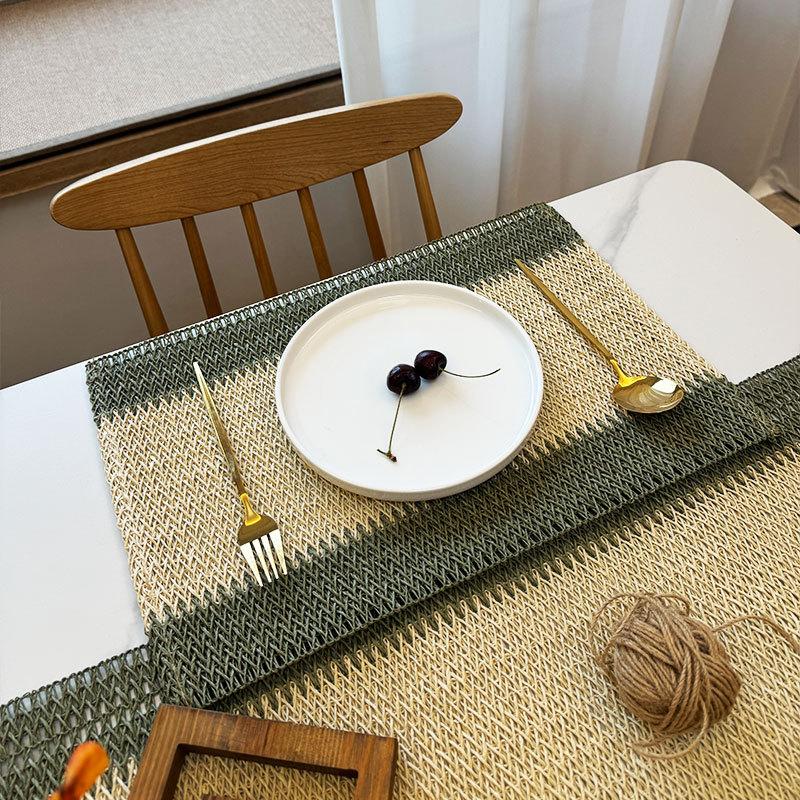 INS-style Paper Rope Woven Placemat, Color-block Holiday Decorative Mat Creative Paper and Jute Blended Heat-resistant Table Mat