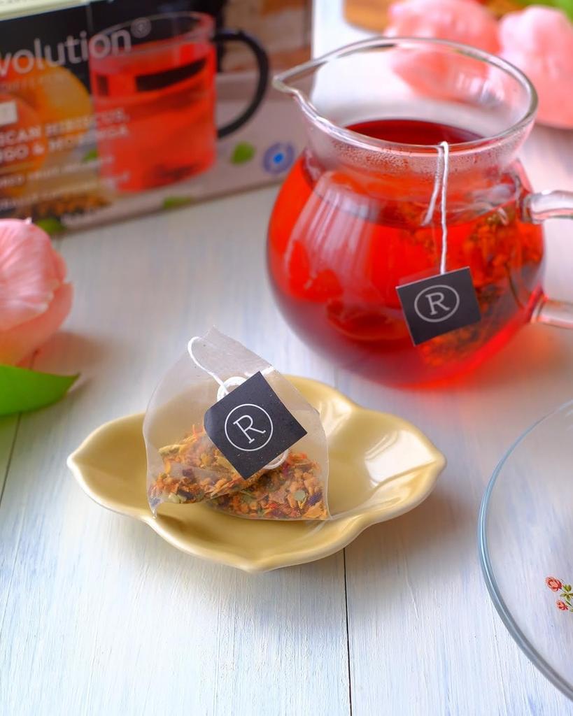 Nakato Revolution Revolution Tea Mango Tea Bags X 16 Set of Flavored Tea [Hibiscus, & Moringa] (3g Bags) 2, Caffeine-Free, Herbal,