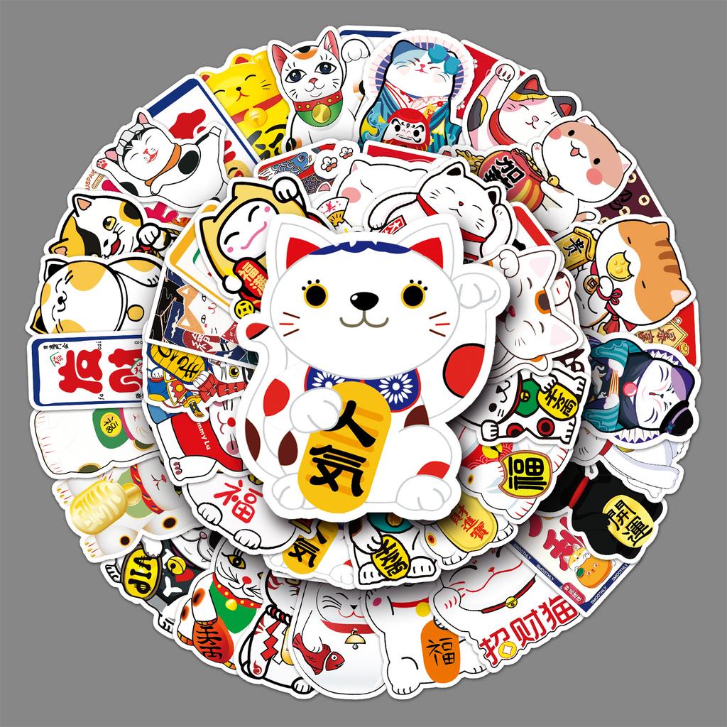 50 Photos of Lucky Cat Cartoon Cute Cat Laptop Suitcase Suitcase Car Decoration Waterproof Stickers
