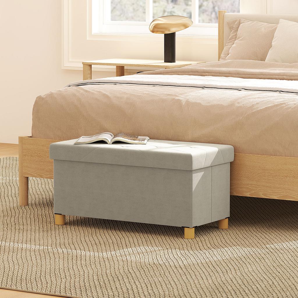 Foldable Storage Bench End of Bed Volume 67 L Load Capacity 120 Kg with Lid 76L X 38l X 38H Cm Cream