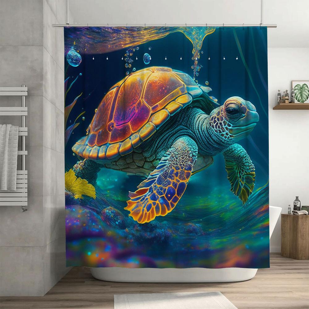 Beachy Blue Sea Turtle Shower Curtain Waterproof Fabric Print Home Decor Bathroom Decorations Size 180X240cm