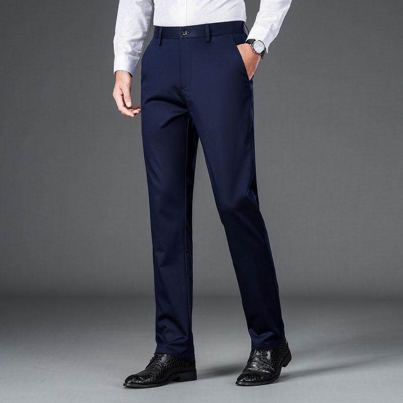 Men's Lightweight Business Casual Pants with Micro Elasticitymen's Quick Drying Pantsnew Straight Leg Office Black Deep Bluepant