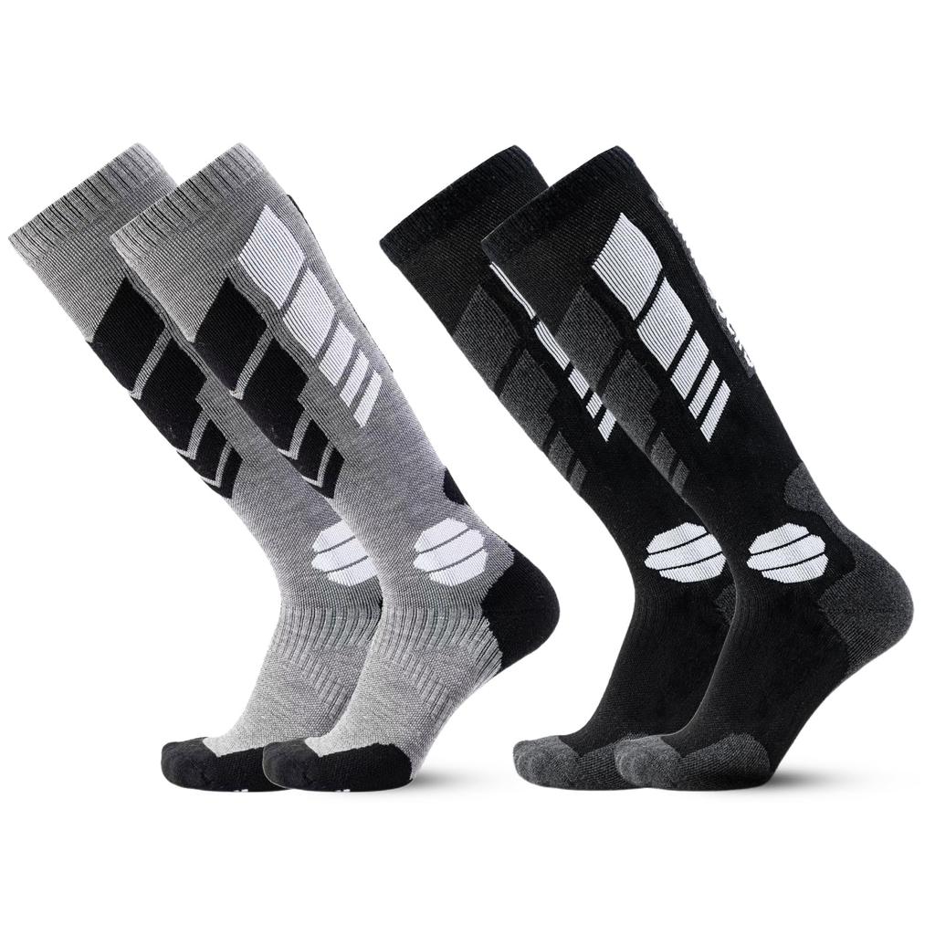 Vihir Ski and for and Mountain Climbing Socks, Unisex, Autumn/Winter, Supportive, 2-Pair Set, Thick, Warm, Breathable, Sweat-Wicking, Quick-Drying,