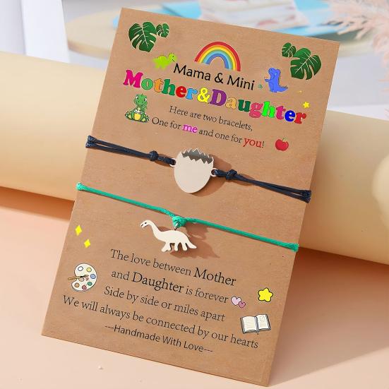 Mother Day Bracelet Dinosaur Element Handmade Heart Pendants Adjustable Size Women Wristband Meaningful