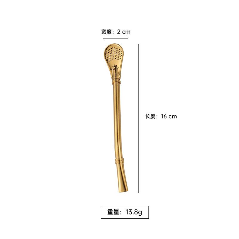 304 Stainless Steel Double Ring Straw Spoon Mate Tea Tool Spoon Titanium Plated Multi-color PVD with Filter Can Be Customized