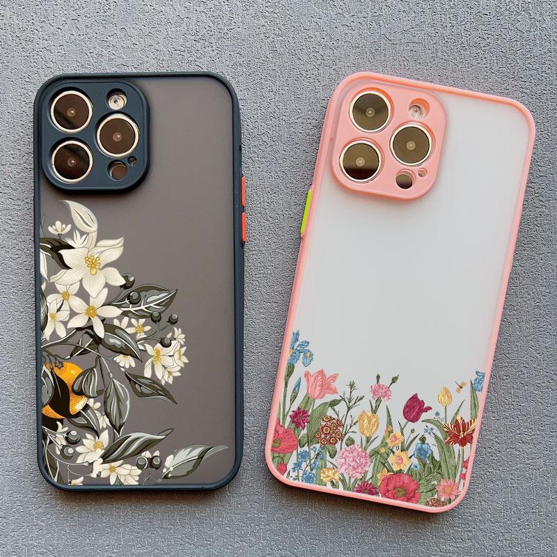 INS Painting Flower Phone Cases For iPhone 11 Case iPhone 17 16 13 12 15 14 Pro Max Mini 14 15 16 Plus XS X XR Shockproof Covers