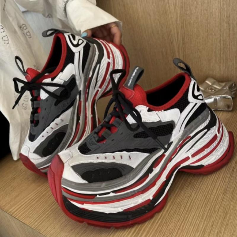 

Унисекс Большие размеры Женская спортивная обувь Толстая подошва Шнуровка Разноцветная женская обувь Мужская увеличивающая рост повседневная спортивная обувь 40 красный