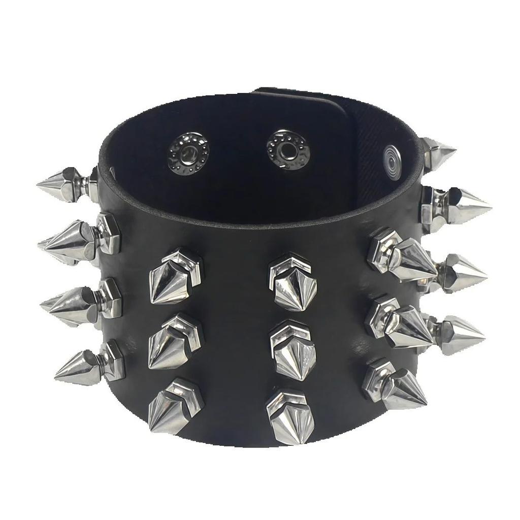 DIEZI Punk Gothic Goth Men Leopard Bracelet For Women Men Harajuku Vintage Black PU Leather Rivet Charm Bracelet Bangles Jewelry