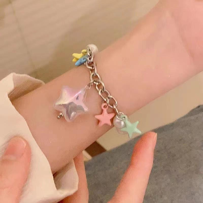 Dopamine Colorful Beaded Star Pendant Necklace & Bracelet Set for Women - Versatile, Trendy, and Stylish.